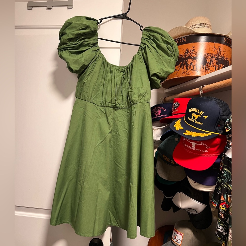 Green Puff Sleeve Mini Dress
